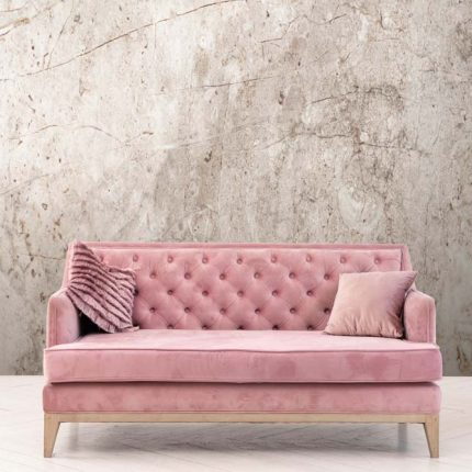 Modern living-room minimalistic interior with pink sofa near empty white wall. – Image