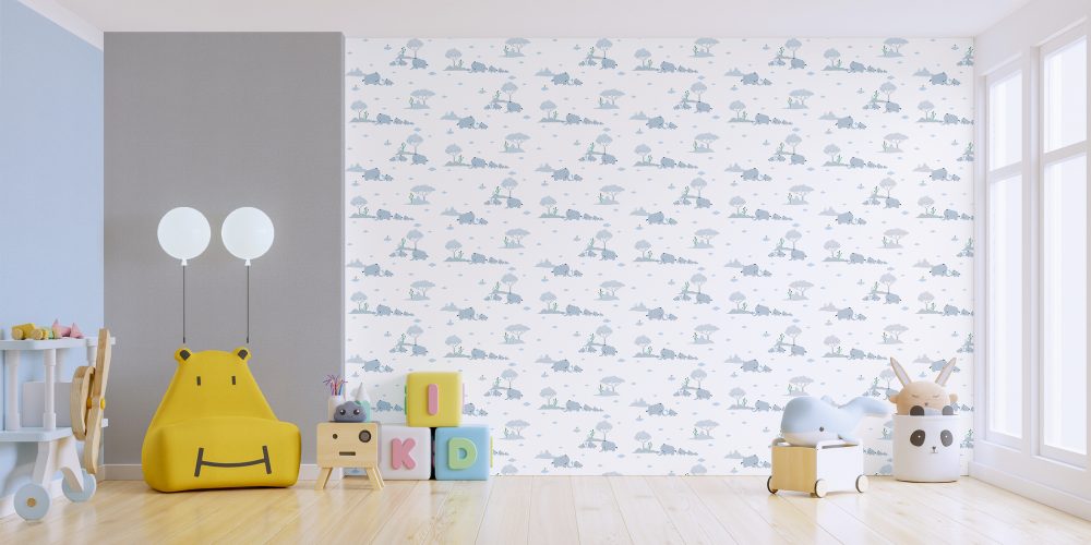 Mock up wall in the children’s room in light light white color w