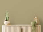 Interior,Mockup,With,Empty,Green,Wall,,Wooden,Slat,Curved,Sideboars,
